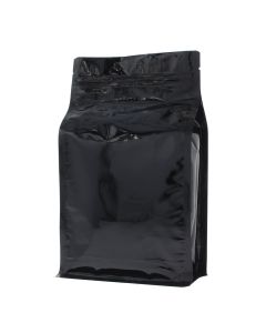 Flachbodenbeutel mit Zip-verschluss - glanzend schwarz - 150x255+{40+40} mm (1,5lt)