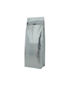 Flachbodenbeutel mit Frontreissverschluss - matt silber - 110x300+{40+40} mm (1,25-1,4 ltrl)