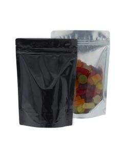 Standbodenbeutel - durchsichtig / glanzend schwarz - 160x230+{45+45} mm (700-900ml)