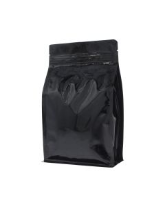 Flachboden-Kaffeebeutel mit Zip-verschluss - glanzend schwarz - 250 gr (140x210+{35+35} mm)
