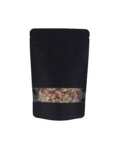 Standbodenbeutel Kraftpapier mit Fenster - Schwarz