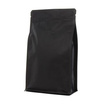 Flachboden-Kaffeebeutel mit Zip-verschluss - matt schwarz - 500 gr (150x255+{40+40} mm)