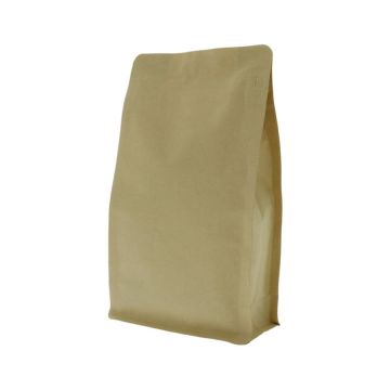 Brauner Kraftpapier Flachbodenbeutel mit Frontzipper.
