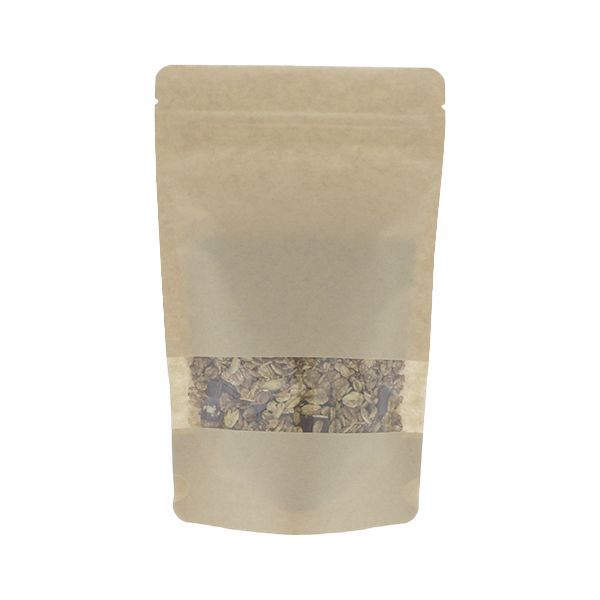 Standbodenbeutel Kraftpapier mit Fenster - braun - 190x265+{55+55} mm (1,3-1,4lt)