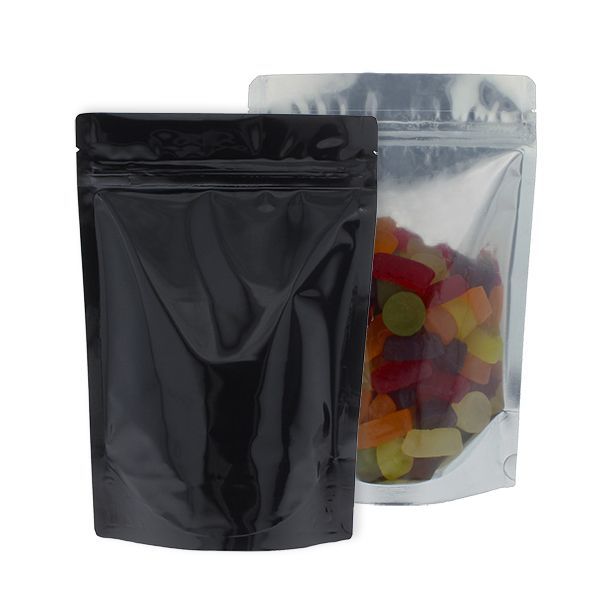 Standbodenbeutel - durchsichtig / glanzend schwarz - 160x230+{45+45} mm (700-900ml)