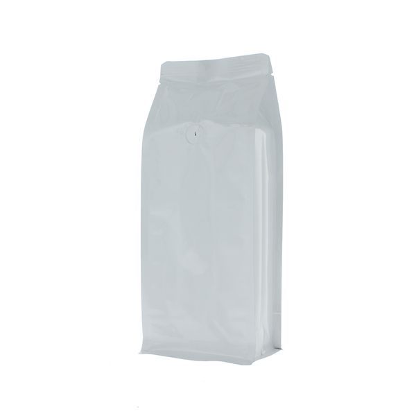 Flachboden-Kaffeebeutel - glanzend weiss - 500 gr (110x280+{40+40} mm)